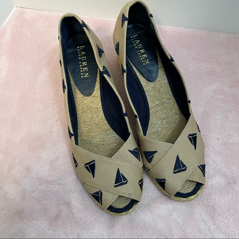 Lauren Ralph Lauren Cecilia Tan with Blue Boats Espadrilles Size 10